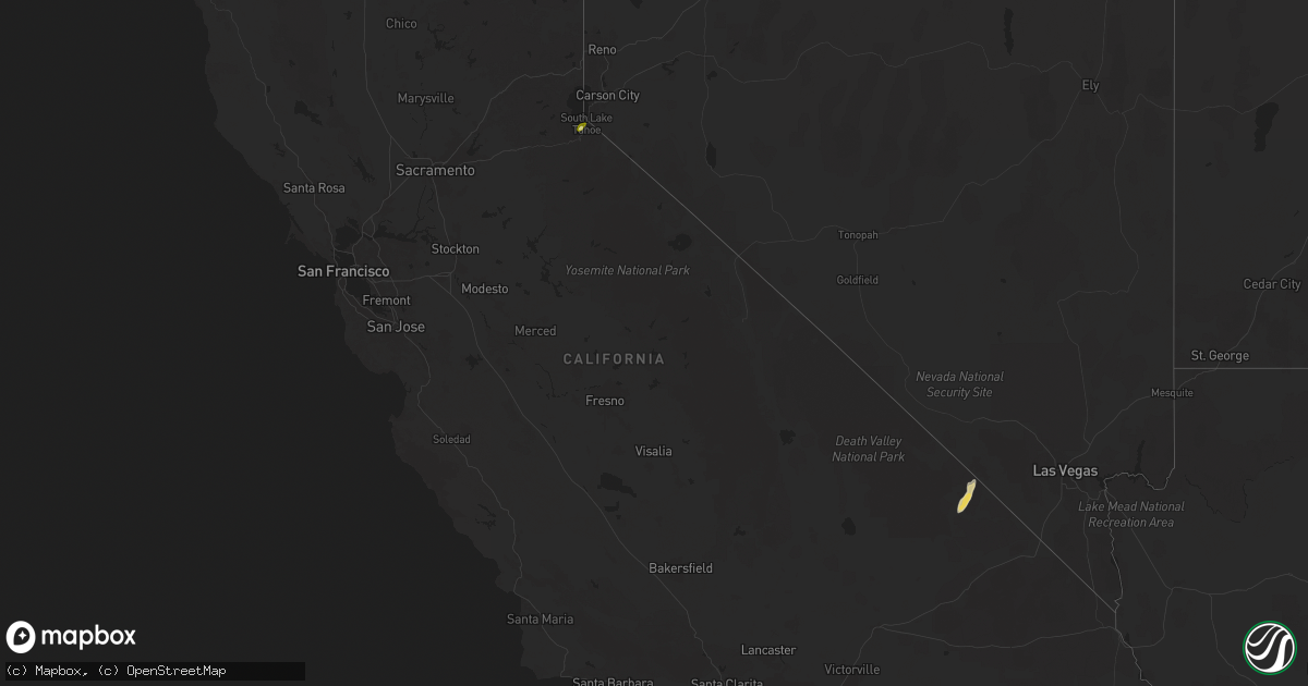 Hail map in California on July 2, 2025
