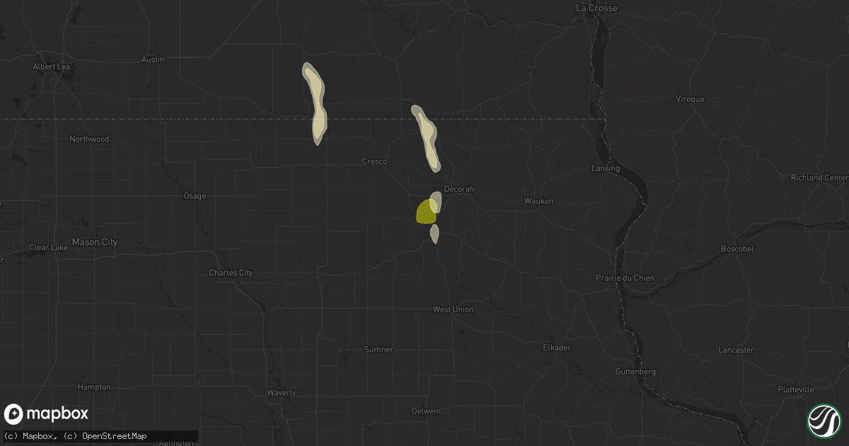 Hail map in Calmar, IA on July 2, 2025