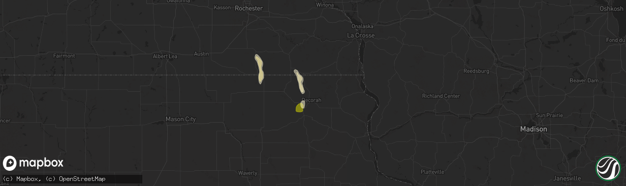 Hail map in Decorah, IA on July 2, 2025