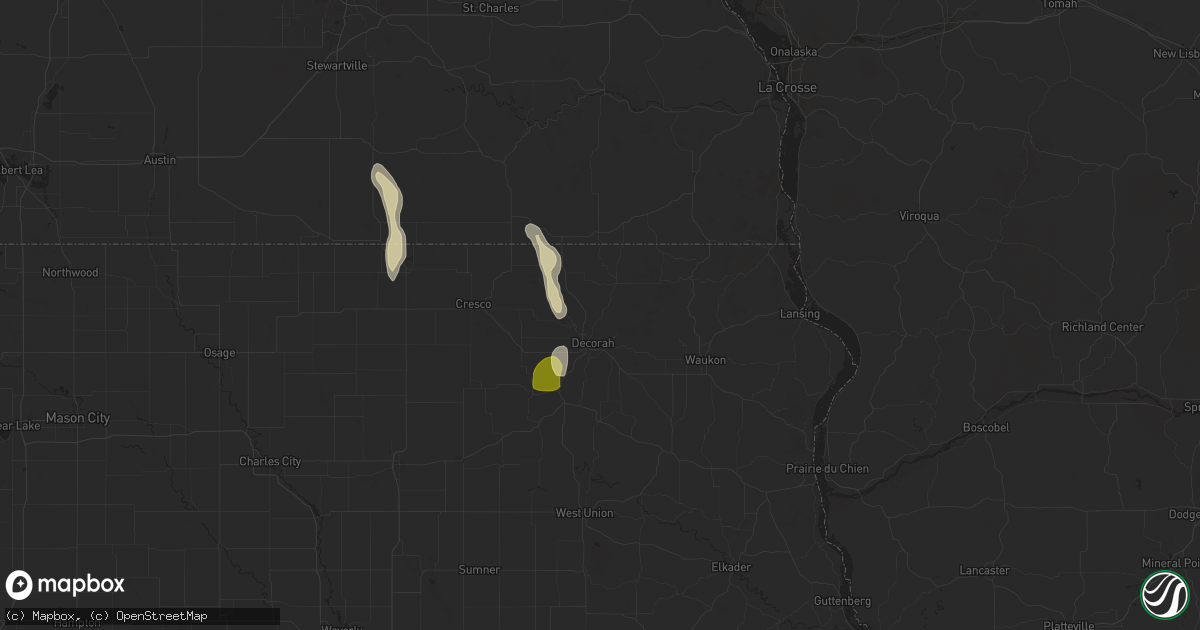 Hail map in Decorah, IA on July 2, 2025