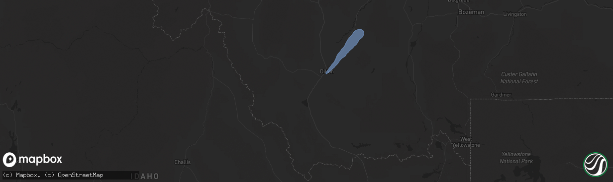 Hail map in Dillon, MT on July 2, 2025
