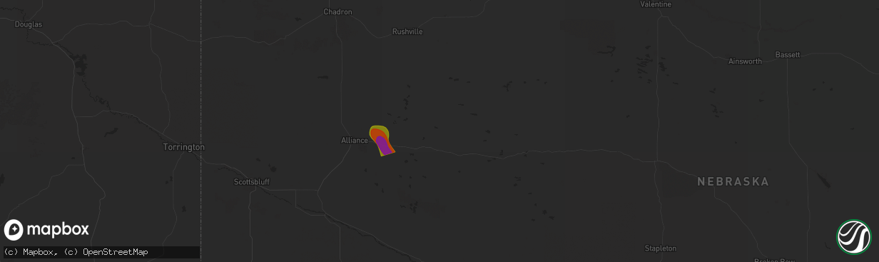 Hail map in Ellsworth, NE on July 2, 2025