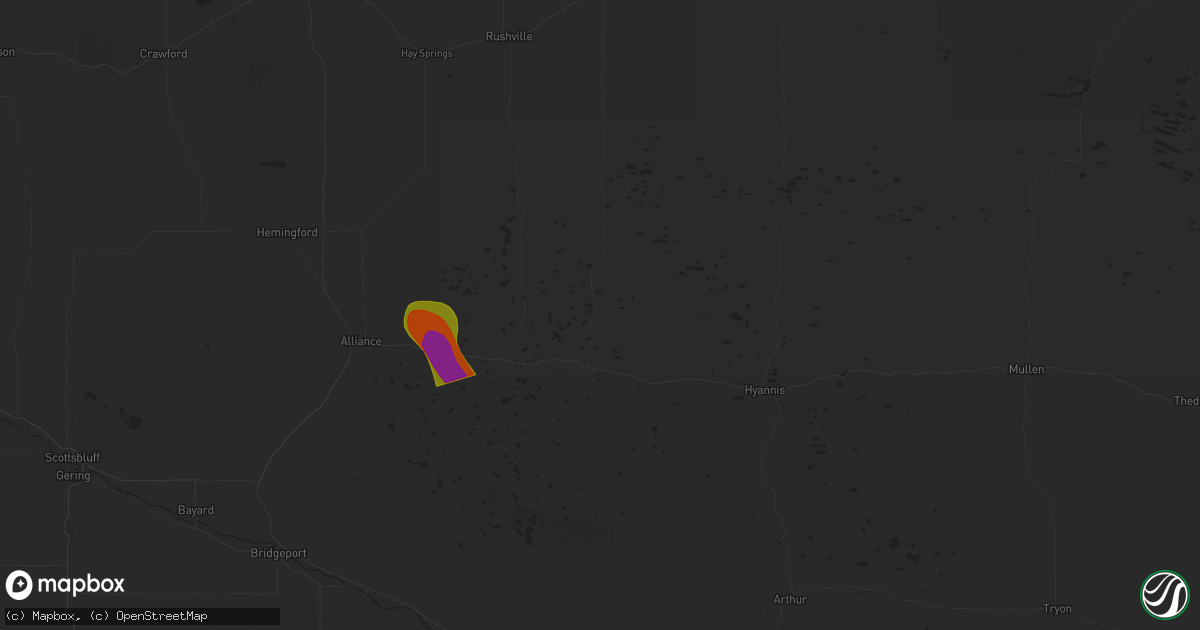 Hail map in Ellsworth, NE on July 2, 2025