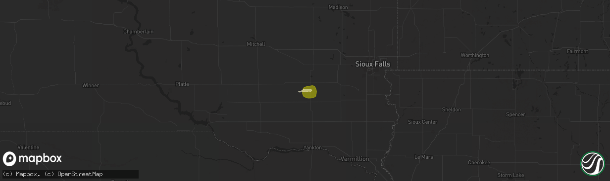 Hail map in Freeman, SD on July 2, 2025
