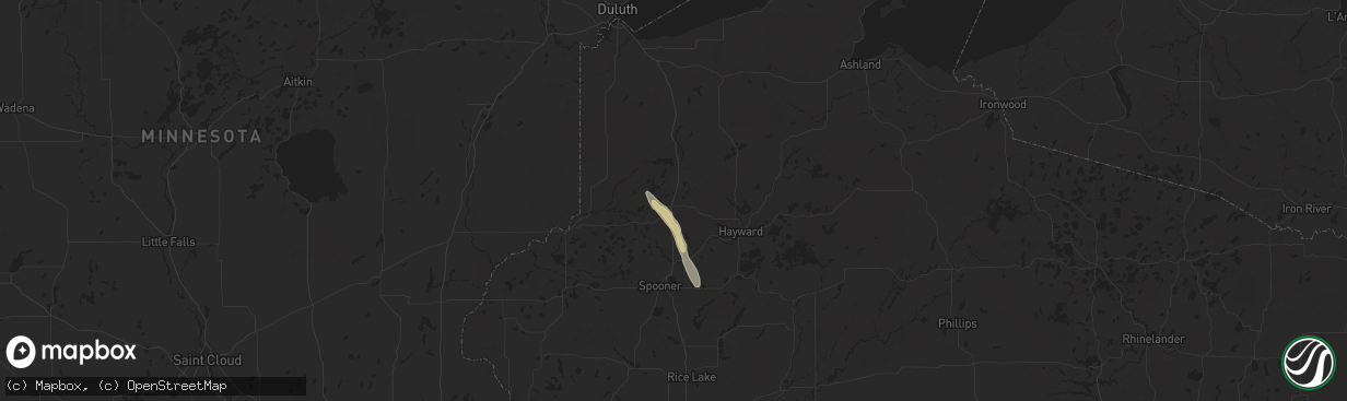 Hail map in Minong, WI on July 2, 2025