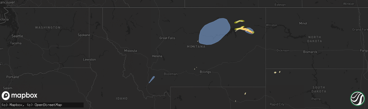 Hail map in Montana on July 2, 2025