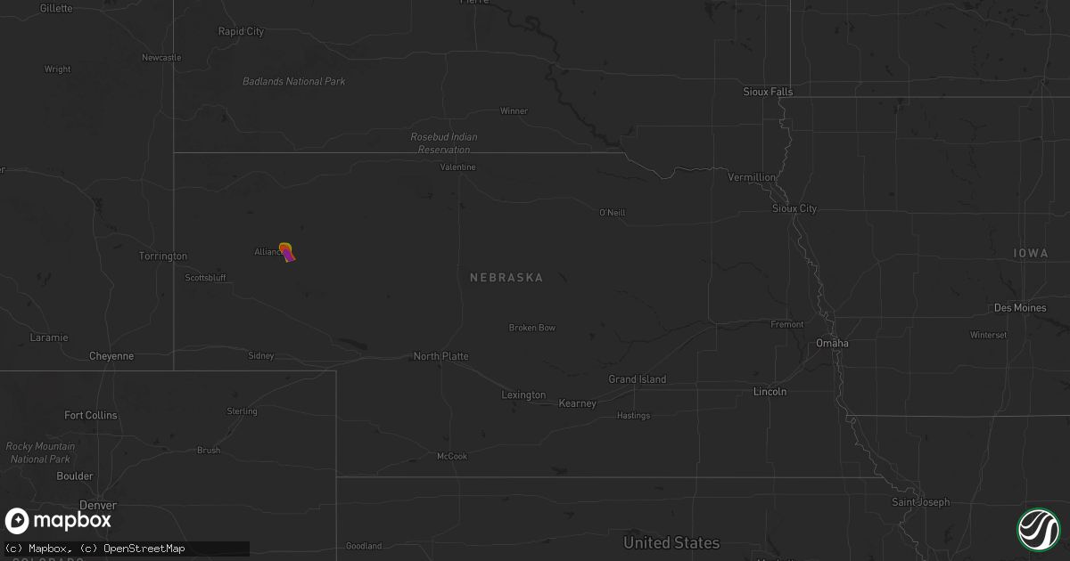Hail map in Nebraska on July 2, 2025