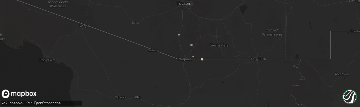 Hail map in Nogales, AZ on July 2, 2025