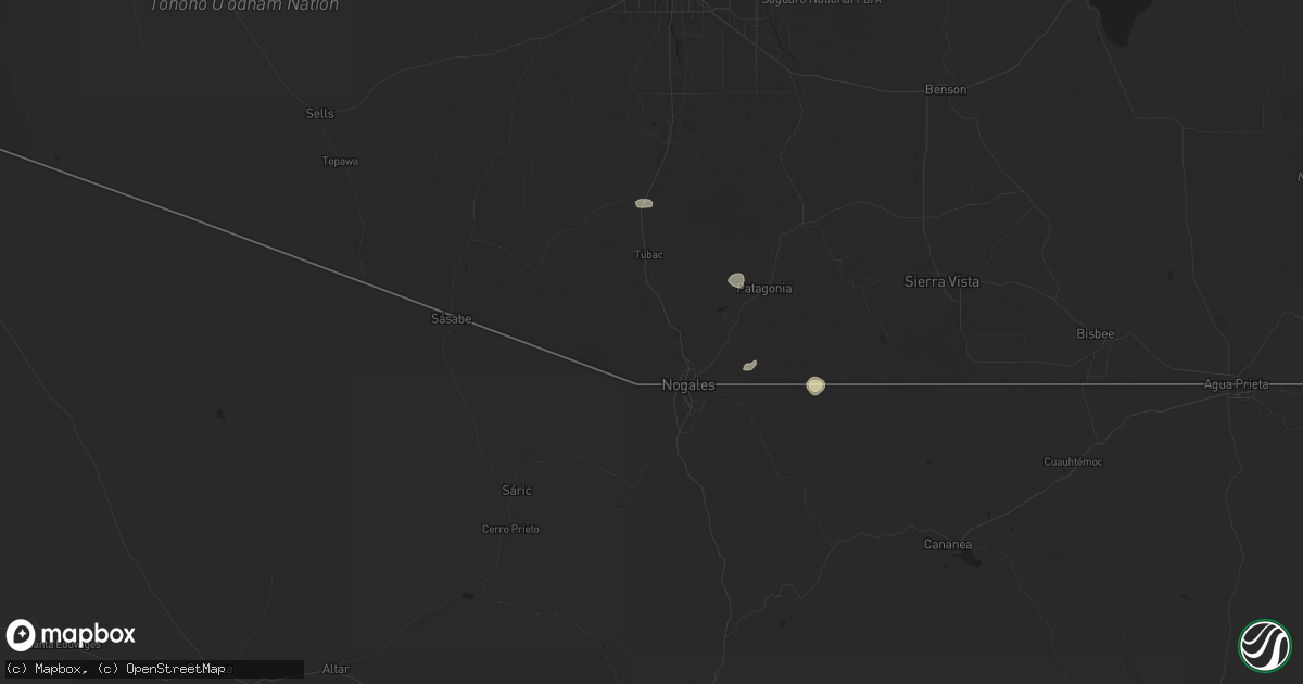 Hail map in Nogales, AZ on July 2, 2025
