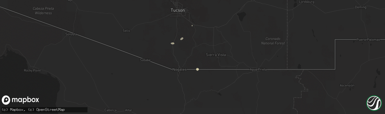 Hail map in Patagonia, AZ on July 2, 2025