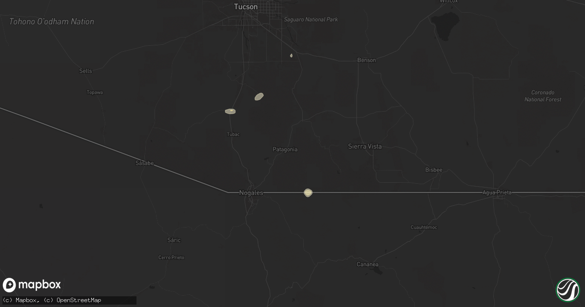 Hail map in Patagonia, AZ on July 2, 2025