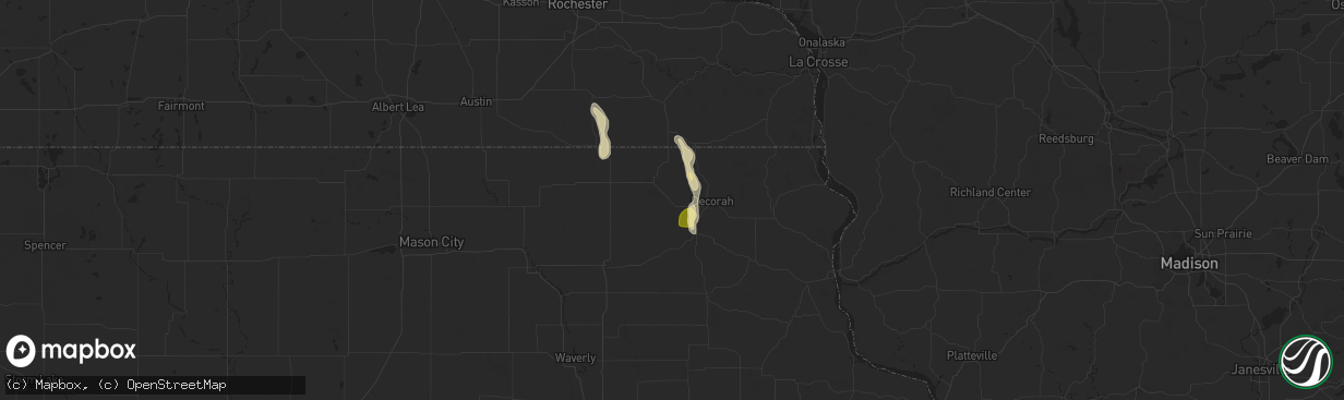 Hail map in Ridgeway, IA on July 2, 2025