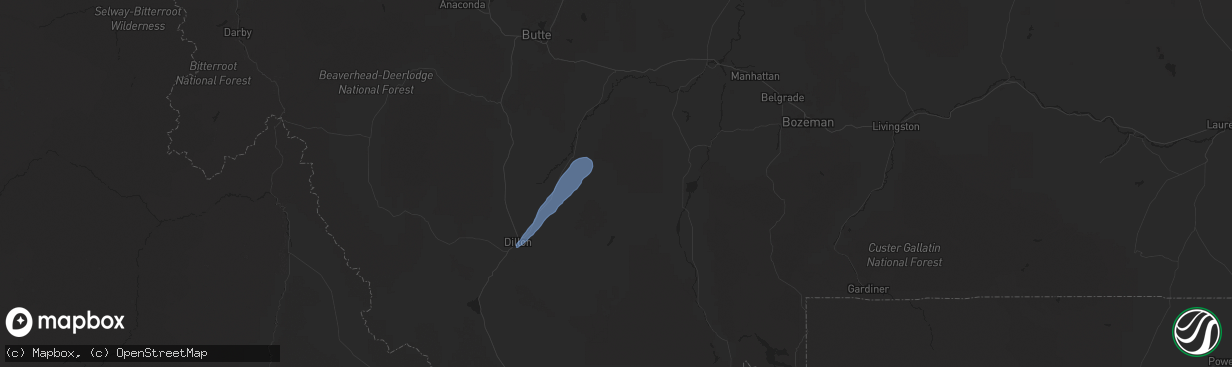 Hail map in Sheridan, MT on July 2, 2025