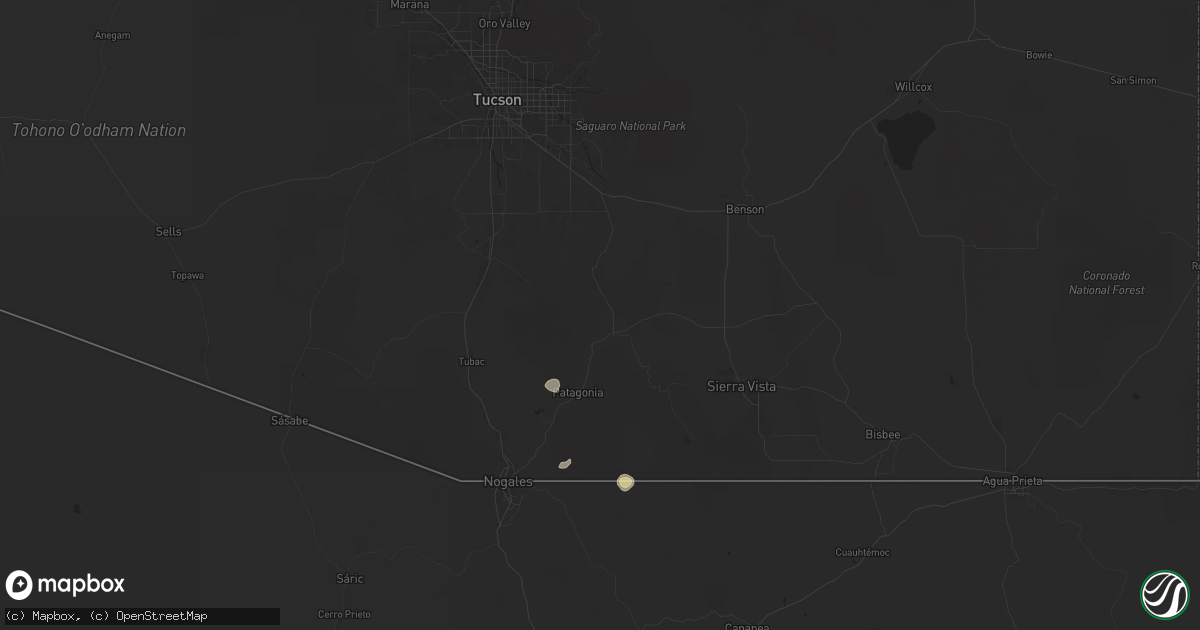 Hail map in Sonoita, AZ on July 2, 2025