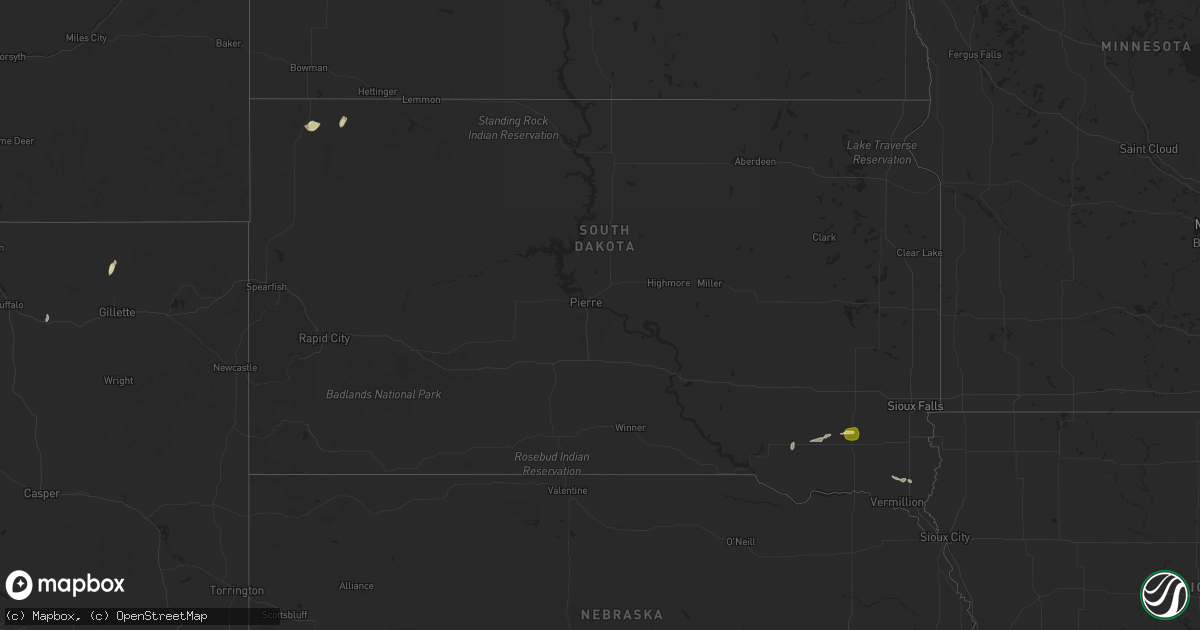Hail map in South Dakota on July 2, 2025
