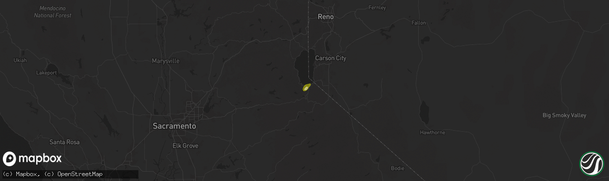 Hail map in South Lake Tahoe, CA on July 2, 2025