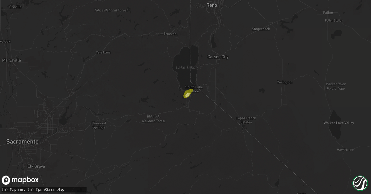 Hail map in South Lake Tahoe, CA on July 2, 2025