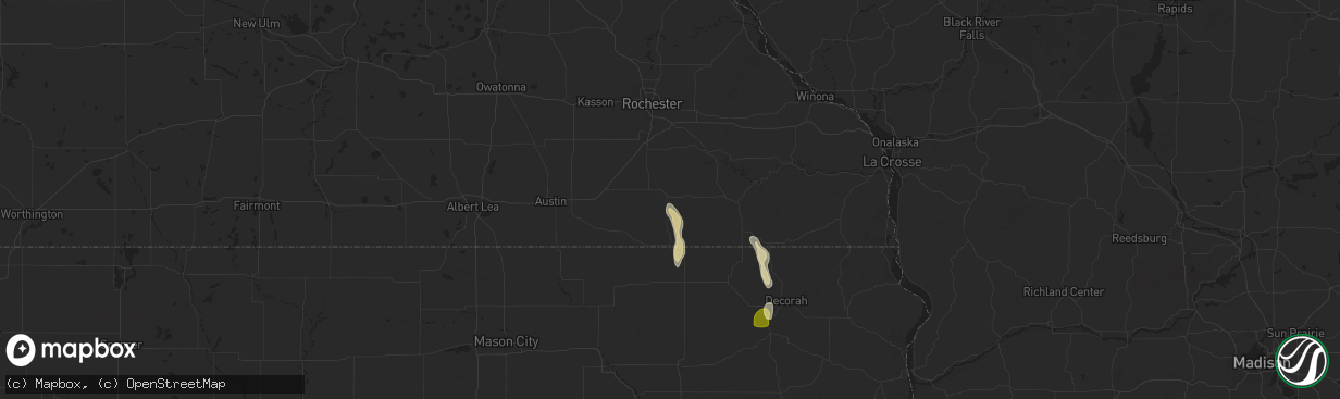 Hail map in Spring Valley, MN on July 2, 2025