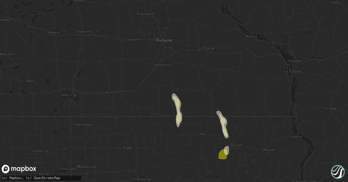 Hail map in Spring Valley, MN on July 2, 2025