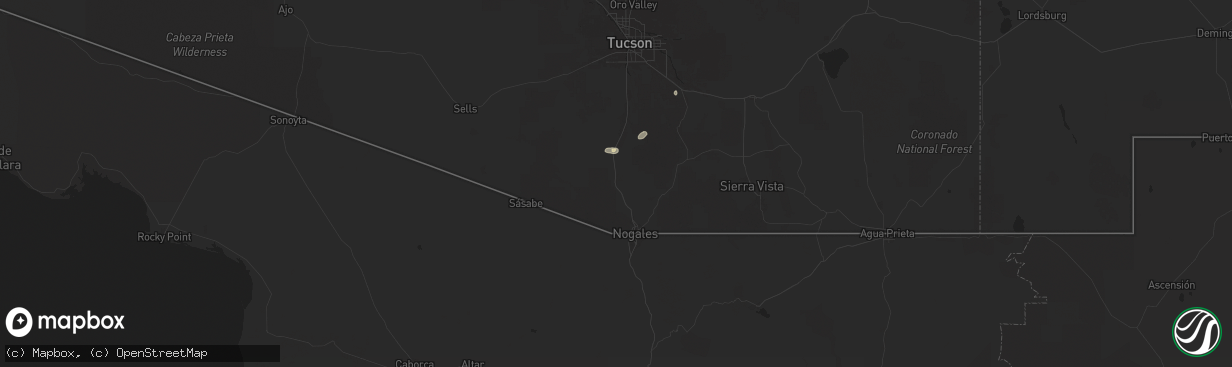Hail map in Tumacacori, AZ on July 2, 2025