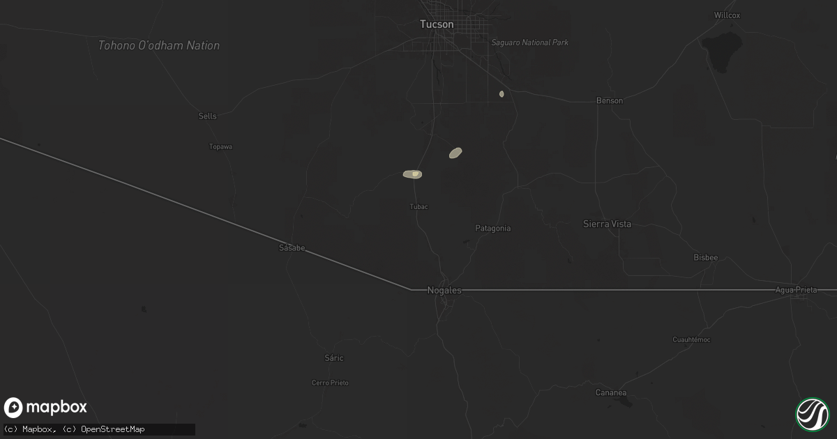 Hail map in Tumacacori, AZ on July 2, 2025