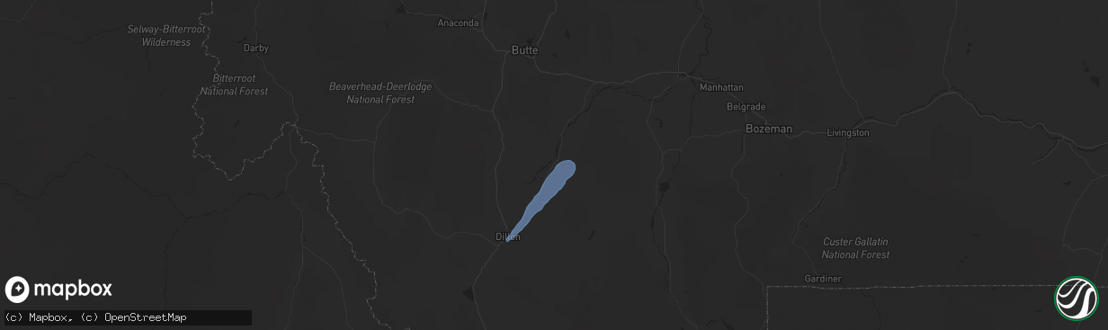 Hail map in Twin Bridges, MT on July 2, 2025