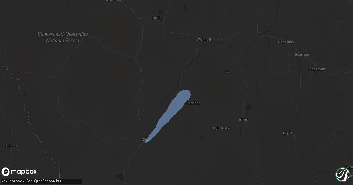 Hail map in Twin Bridges, MT on July 2, 2025