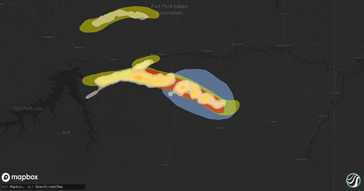 Hail map in Vida, MT on July 2, 2025