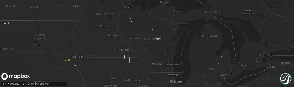 Hail map in Wisconsin on July 2, 2025