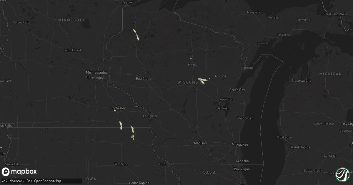 Hail map in Wisconsin on July 2, 2025
