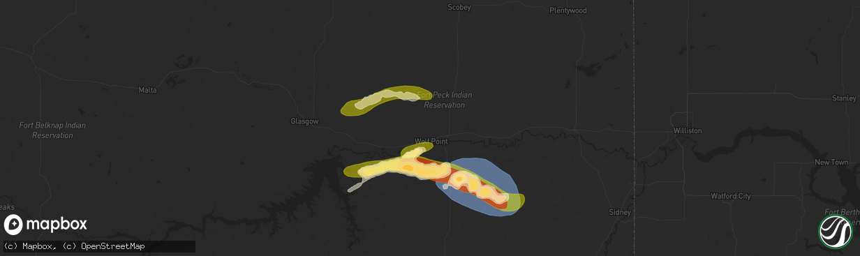 Hail map in Wolf Point, MT on July 2, 2025