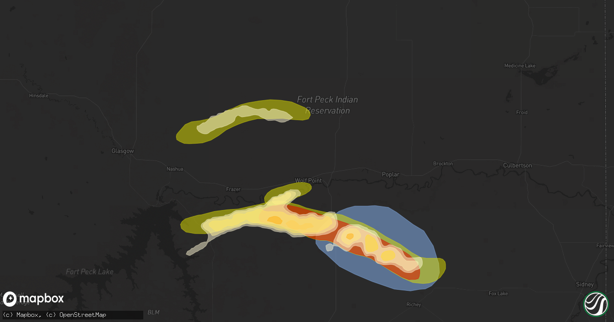 Hail map in Wolf Point, MT on July 2, 2025