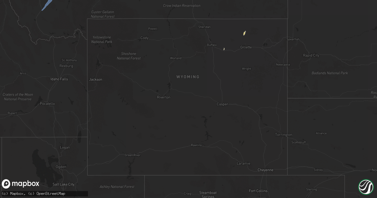 Hail map in Wyoming on July 2, 2025