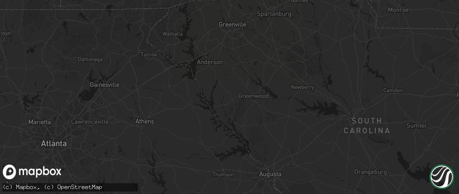 Hail map in Abbeville, SC on July 2, 2026