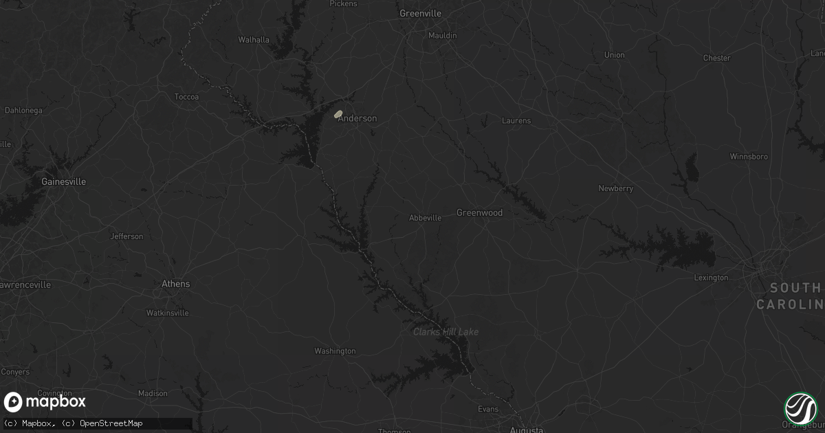 Hail map in Abbeville, SC on July 2, 2026