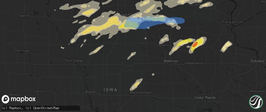 Hail map in Ackley, IA on July 2, 2026