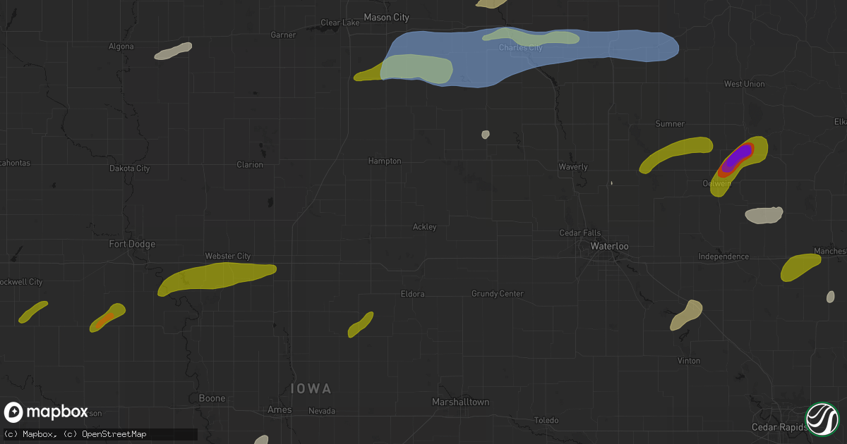 Hail map in Ackley, IA on July 2, 2026