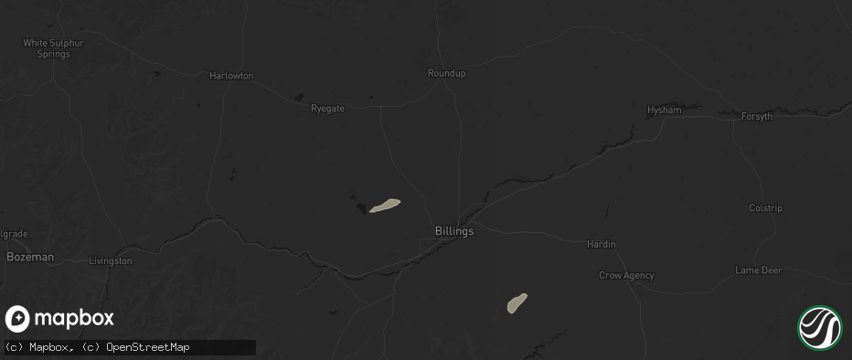 Hail map in Acton, MT on July 2, 2026