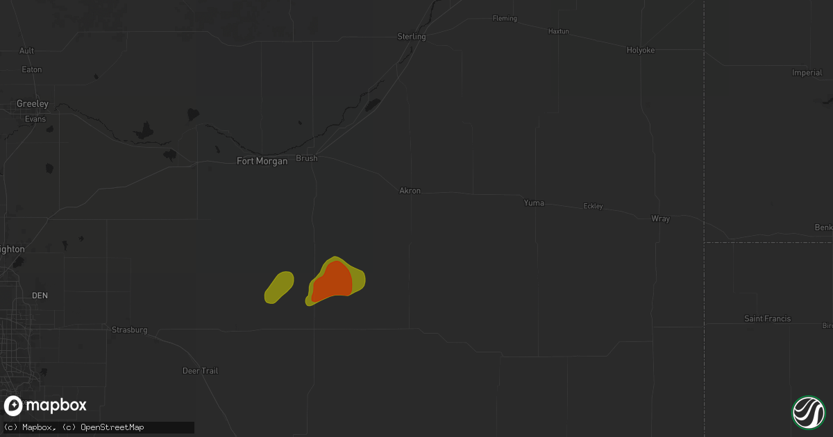 Hail map in Akron, CO on July 2, 2026
