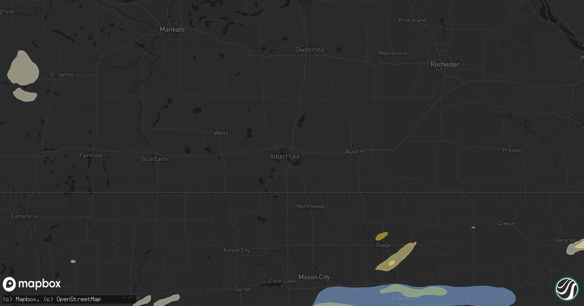 Hail map in Albert Lea, MN on July 2, 2026