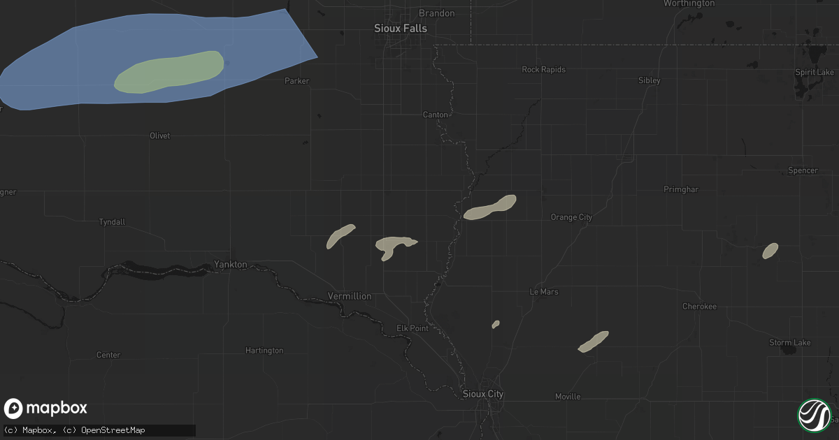 Hail map in Alcester, SD on July 2, 2026