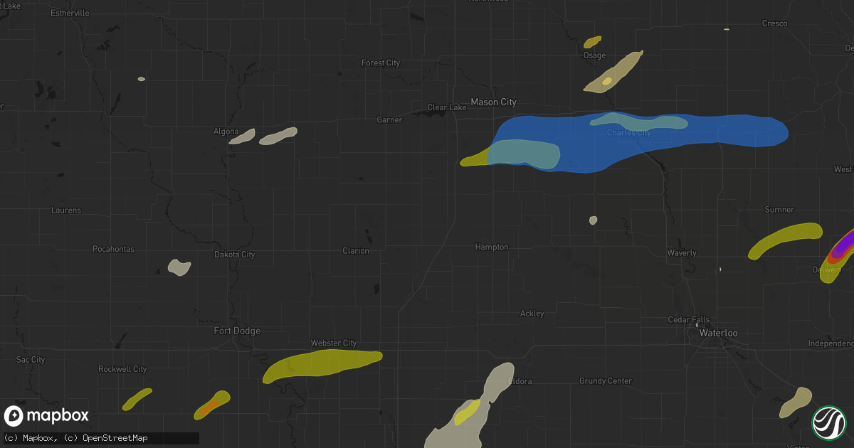 Hail map in Alexander, IA on July 2, 2026