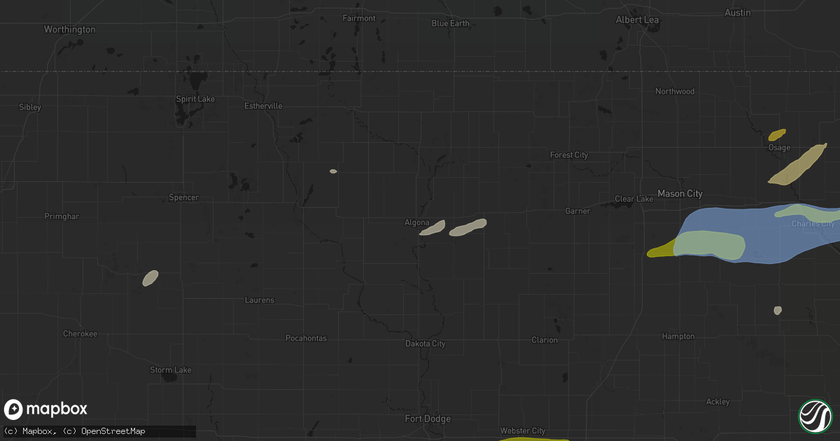 Hail map in Algona, IA on July 2, 2026