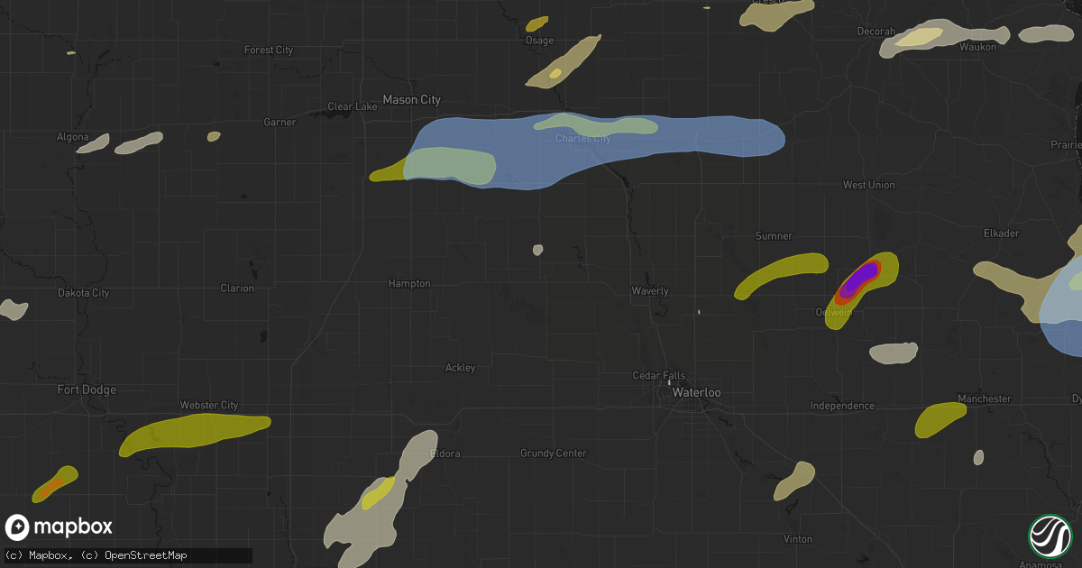Hail map in Allison, IA on July 2, 2026