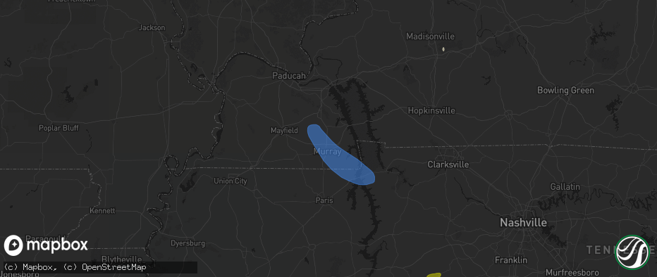 Hail map in Almo, KY on July 2, 2026