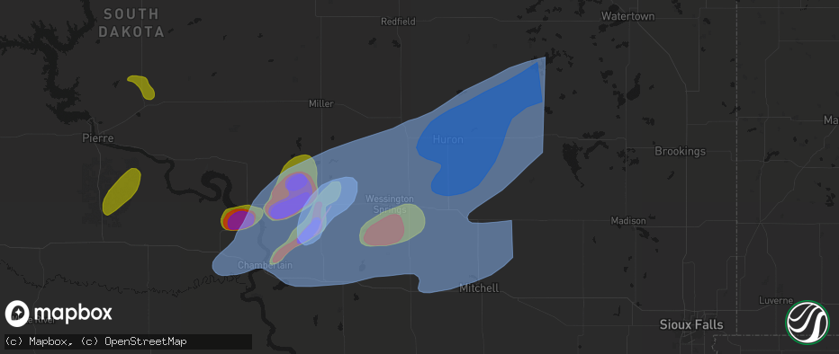 Hail map in Alpena, SD on July 2, 2026