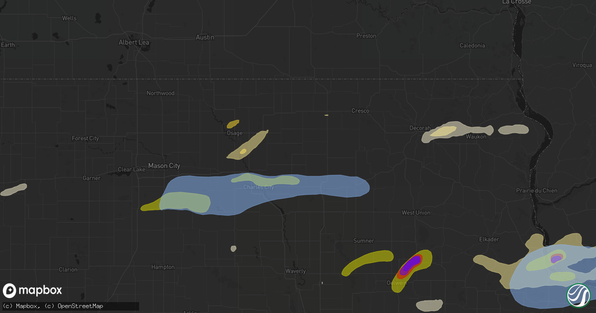 Hail map in Alta Vista, IA on July 2, 2026