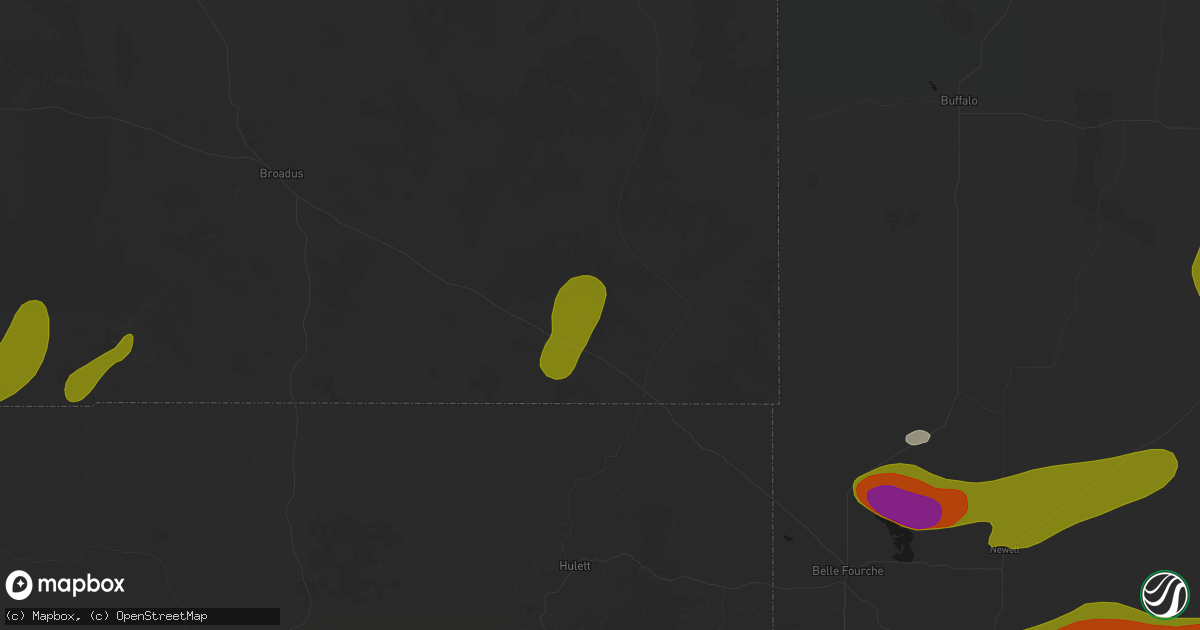 Hail map in Alzada, MT on July 2, 2026