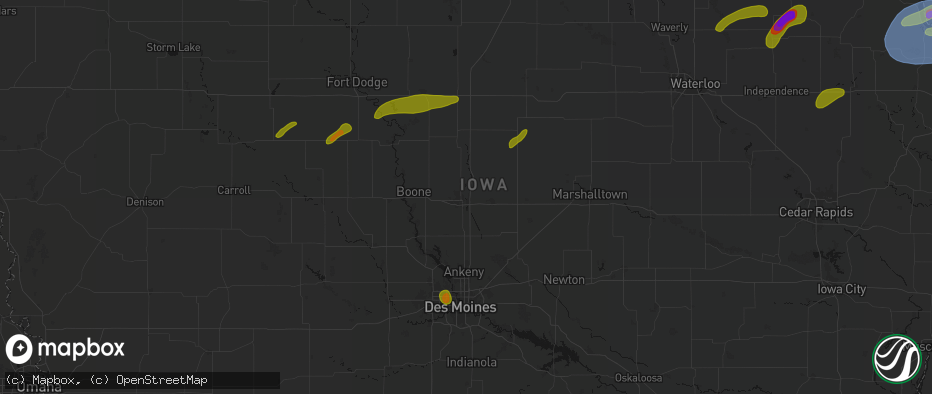 Hail map in Ames, IA on July 2, 2026