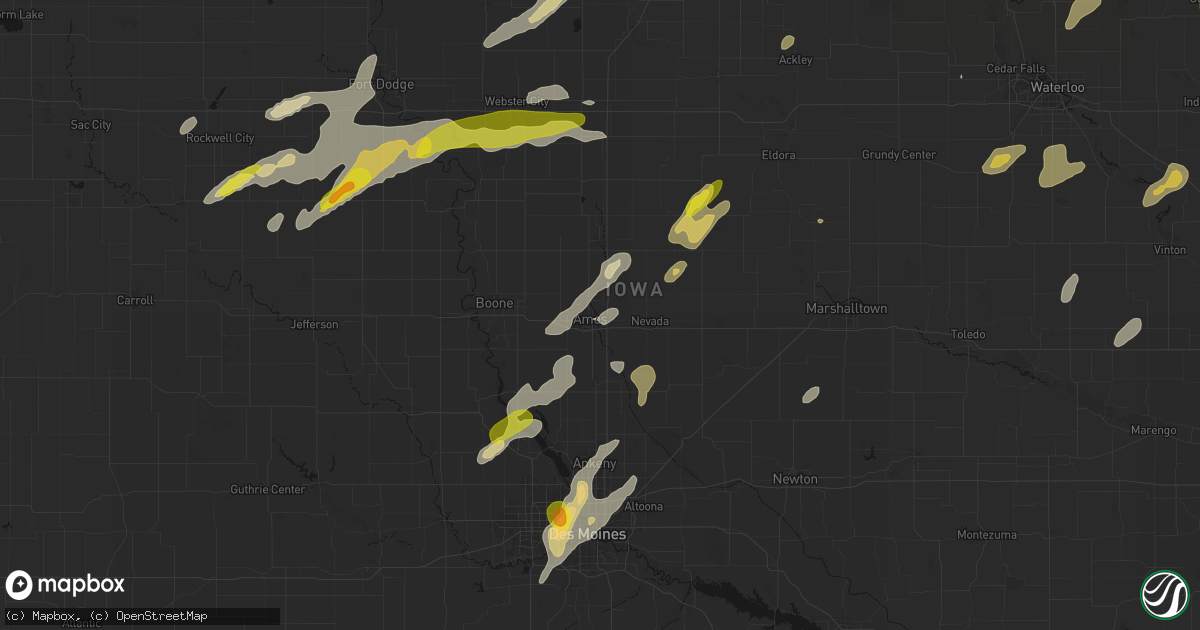 Hail map in Ames, IA on July 2, 2026